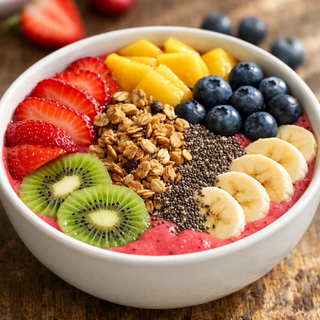 Smoothie Bowl mit Früchten und Granola als gesunde Frühstücksalternative